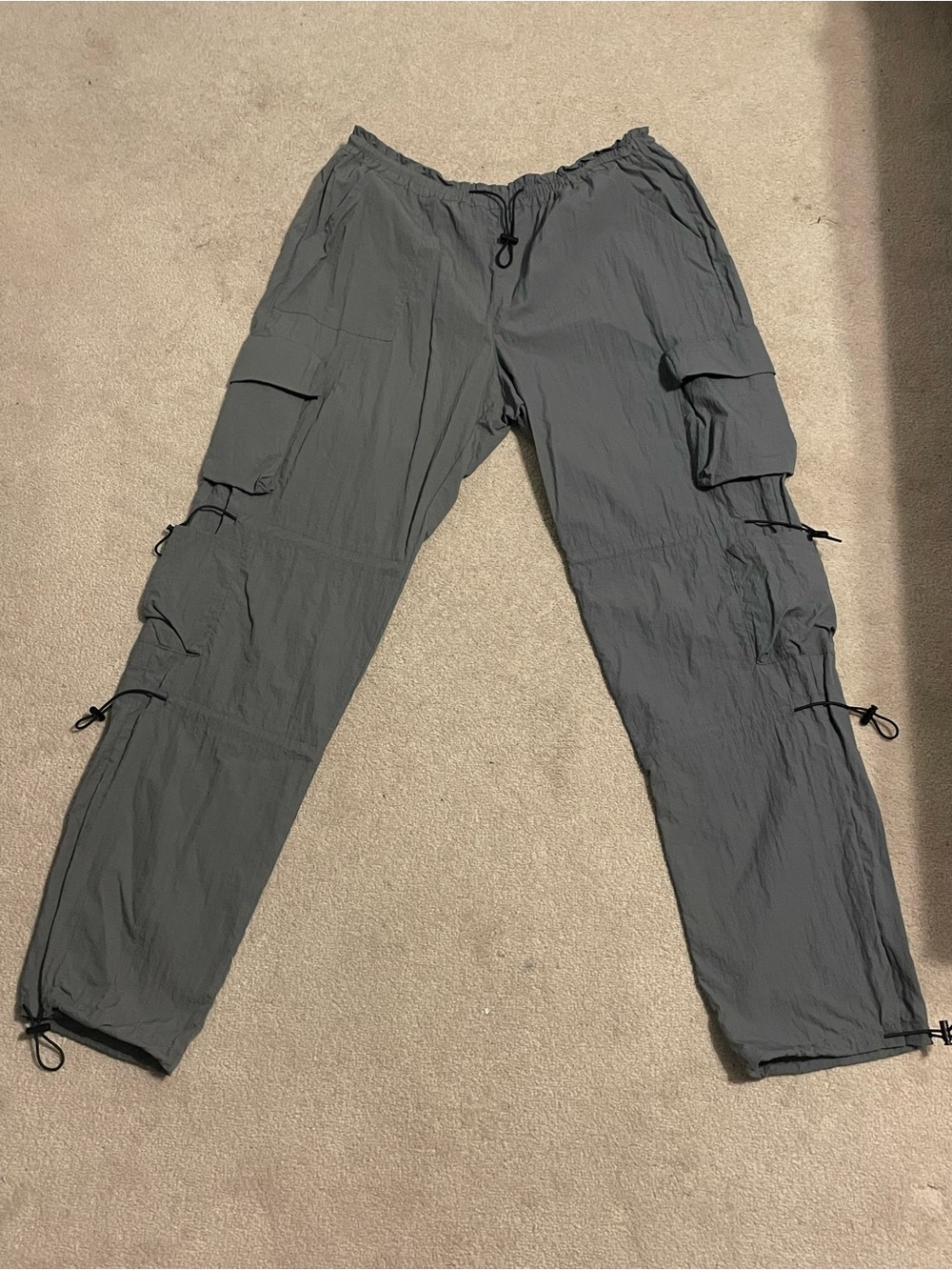 Garage - grey nylon parachute pants w/ adjustable ankle cuff